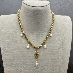 Vintage Mei Fa Necklace Gold Tone Pearl Dangle 1994 Shaune Bazner Handmade USA